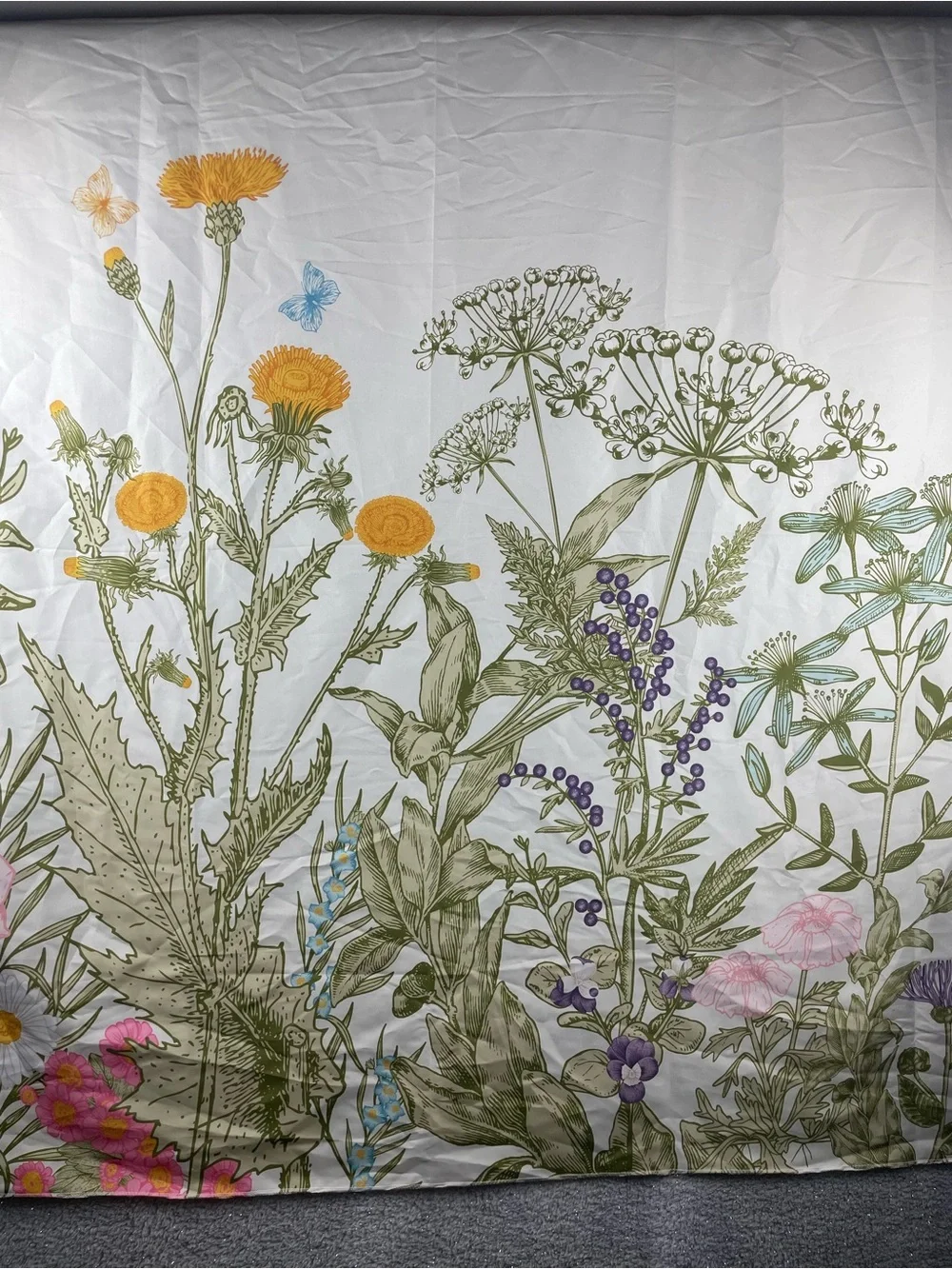 Botanical Floral tapestry — Yellow, Purple, Green Accents 58 1/2”wide by 51”Long